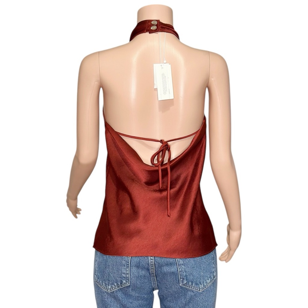 VINCE. Draped Satin Halter Blouse, Red, Medium - Picture 10 of 13